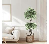 150cm Grande Ficus Artificielle Réalistes,Fausse Plante Interieur/extérieur avec Pot,Multi Tronc & Feuillage,Mousse et Galets,sans Entretien,Arbre Artificiel décorative pour Salon,Bureau,Balcon