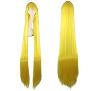 150cm longue droite blonde orange jaune aripot doré perruque de cosplay cheveux synthétiques femmes 59"longues perruques de cosplay beige + casquette de perruque commune longue perruque droite 23