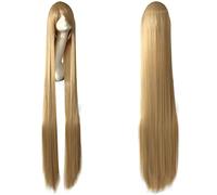 150cm longue droite blonde orange jaune aripot doré perruque de cosplay cheveux synthétiques femmes 59"longues perruques de cosplay beige + bonnet de perruque commune longue perruque droite 19