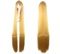150cm longue droite blonde orange jaune aripot perruque de cosplay dorée cheveux synthétiques femmes 59"longues perruques de cosplay beige + casquette de perruque commune longue perruque droite 29