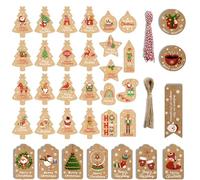 150pcs Etiquettes Cadeau Noel Kraft, Etiquettes-Cadeaux de Noel Suspendues avec Ficelle, pour Décoration de Noël, Cadeaux de Noel, Emballage, Artisanat (7 x 4 cm/7,6 x 5,2 cm)