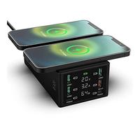150W 6 Ports Chargeur USB Station de Charge avec Affichage à LED Charging Station Hub avec Double Chargeur sans Fil/QC3.0/PD Chargeur à Induction de Bureau Chargeur pour iPhone iPad