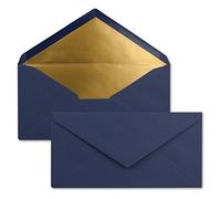 150x enveloppes - 11 x 22 cm - couleur: bleu foncé - aves doublure en or métallique - fermeture: gommée - format DL américain, portefeuille - sans fenêtre - pour papier A4 pour invitations