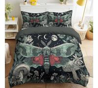 150x200 Vert Lussuoso Housse Couette Papillons de Nuit Fleurs Champignons Lune Facile à Repasser Fantaisie Artistique Symétrique Lavable Machine Parure de Lit Original artistique Parure de Lit Femme