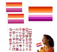 150x90 cm Drapeau Lesbienne, Ensemble de Drapeaux et Autocollants, Support pour Fierté, PVC Résistant, 50 Autocollants, 2 Mini Drapeaux 14x21 cm, Idéal pour Fête de Fierté, Célébration