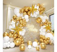 151 pièces Kit de guirlande d'arche de ballons blancs et dorés avec ballons en aluminium étoile explosion pour mariage, fiançailles, anniversaire, réveillon du Nouvel An, fête prénuptiale, baby shower