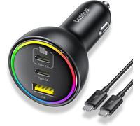 152.5w Allume Cigare Usb C, 3 Ports Rgb Chargeur Voiture Rapide Avec Câble Usb C De 100w, Chargeur Allume Cigare Pour Macbook Pro/Air, Iphone 16/15/14/13, Samsung S24/S23, Ipad, Airpods, Etc