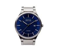 BERING Herren Uhr Solar Movement - Titanium Collection mit Titan und Saphirglas 15239-XXX Armbandsuhren - Argent/Bleu, 39