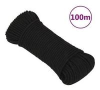 vidaXL Corde de travail 4 mm 100 m Polyester Noir