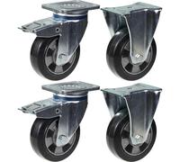152mm 6" castor black rubber brake & fixed strong 1320kg capacity, set of 4