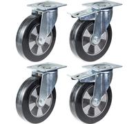 152mm 6" castor black rubber swivel & brake strong 1320kg capacity, set of 4