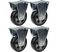 152mm 6" roulette caoutchouc noir fixe, capacité 1320kg, jeu de 4