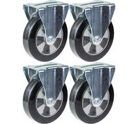 152mm 6" roulette caoutchouc noir fixe, capacité 1320kg, jeu de 4