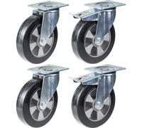 152mm 6" roulette caoutchouc noir pivotante et frein capacité 1320kg, set de 4