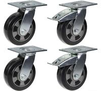 152mm 6" roulette caoutchouc noir pivotante et frein capacité 1320kg, set de 4