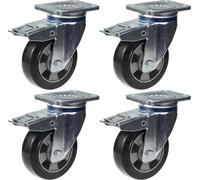152mm 6" roulettes pivotantes en caoutchouc noir avec frein, capacité de charge de 1320kg, jeu de 4