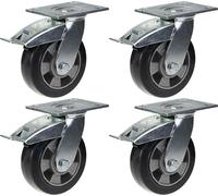 152mm 6" roulettes pivotantes en caoutchouc noir avec frein, capacité de charge de 1320kg, jeu de 4