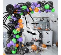 153 Ensemble de Décoration Halloween,Arche Ballon,Guirlande de Ballons Halloween,Gros Ballons Araignées,Ballons Latex,avec Araignée,Toile d'Araignée,Chauve-Souris,Accessoires Fête d'Halloween