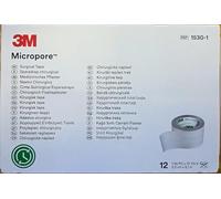 1530 Micropore adhésif bandages 2.5 cm X 9.1 m, Blanc (lot de 12)