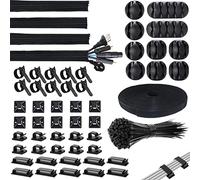 155 Pièces Kit de Gestion de Câbles, 10 Attaches Câble, 1 Rouleau de Ruban, 4 Manchons de Gaine Câble, 100 Attaches de Câble en Nylon et 30 Clips Câbles, pour Cable Management Bureau