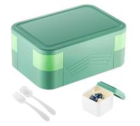 1550ML Boîtes Bento Double Couche avec Couverts, Anti-Fuite Boîte à Repas avec 8 Compartiments, Sans BPA Bento Box en Plastique, Boîte à Déjeuner Enfant Adult, Boîte à Goûter Salades Hermétique (Vert)