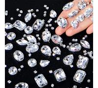 156 Pièces Strass de Couture en Verre Strass Cristal à Dos Plat Strass Serti de Griffes en Métal Gemmes de Couture en Verre Acrylique pour Vêtements DIY Artisanat (Blanc)