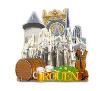 158 - Aimants de réfrigérateur en bois - Motif France - Rouen - Monuments 3D - Collection de voyage - Souvenirs - Décoration faite à la main