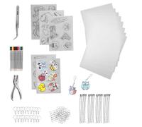 158 pièces Kit de Feuilles en Plastique Thermorétractable, Feuille Plastique Fou Plastique Fou a Colorier, avec Perforateur, Boucle Ouverte, Anneau de Clé, Crayons, D'Oreille pour Les Bricolages