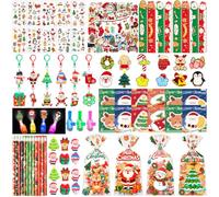 158Pcs Cadeau de Noël, Remplissage Calendrier de l'Avent Sachet Bonbon | Inclut Gommes Règles Souples Crayons Notes Tatouages ect pour Fournitures de Fête de Noël Remplissage Calendrier de l'Avent