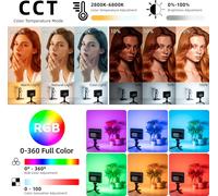 15C Lampe Vidéo Led Rvb Avec Contrôle App Panneau Lumineux De Caméra 0-360 Couleur Cri95 + 2800-6800K, 26 Scènes Lumineuses Avec Batterie Np-F550 Pour Caméscope Dslr Youtube Vlog[Z2789]
