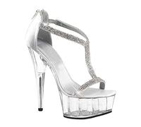 15CM / 5.91IN Femmes Couleur Unie Strass Sexy Sandales À Boucle en Forme De T À Bout Ouvert Chaussures De Cour Dames Talons Hauts Sexy Pole Dancer Stripper Talon Stiletto,Blanc,45 EU