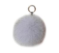 (15cm 5.9in,White 1)Large Real Fox Fur Pom Pom Keychain Bag Charm Fluffy Fur Ball Gold Ring QOU