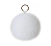(15cm 5.9in,White)Large Real Fox Fur Pom Pom Keychain Bag Charm Fluffy Fur Ball Gold Ring QOU