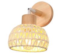 Ø15CM Applique Murale en Bois Rétro Lampe Murale Interieur en Rotin Blanc Luminaire Abat-jour Design Boule Réglable 1pcs - SMOTOP