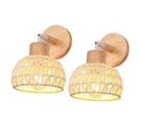 Ø15CM Applique Murale en Bois Rétro Lampe Murale Interieur en Rotin Blanc Luminaire Abat-jour Design Boule Réglable 2pcs - SMOTOP