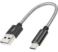 15cm Câble Micro Usb, Câble Court Tressé Usb A Mâle Vers Micro B Mâle, Charge Rapide, Compatible Avec Batterie Externe, Smartphone D'android, Kindles, Drone Etc, 0.5pied, Noir Et Blanc Blanc