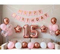 15e anniversaire décorations or rose pour fille, bannière Happy Birthday or rose numéro 15 anniversaire ballon étoile ballons confettis ballons pour fille de 15 ans (15)
