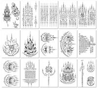 15feuilles Tatouages Autocollants À Base De Jus D'Herbes Inspirés Des Écritures Thaïlandaises, Imperméables, Longue Durée, Semi-Permanents, Pour Hommes Et Femmes.