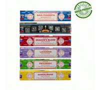 15g Bâtons d'encens artisanaux Satya Sai Baba, 6 parfums dont santal, lavande, sang de dragon, encens, citronnelle, pour la purification, la relaxation, la positivité, le yoga, la méditation SUPER SUC