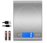 15kg Rechargeable Balance de Cuisine Numérique, Diyife Balance Alimentaire Haute Précision Acier Inoxydable, Grand écran LCD Rétroéclairé,5 Unités et Fonction Tare,Utilisation Simple à Trois Boutons