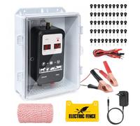 15KM Électrificateur de Clôture Électrique avec Boîtier Étanche, Kit de Clôture avec Isolateurs Annulaires et Fil de Clôture, Tension de Sortie Réglable 12 kV-13,5 kV, pour Protection des Animaux