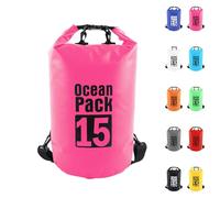 15L Sac étanche Polyvalent,2L/5L/10L/15L/20L/30L Rose Rouge Waterproof Dry Bag avec Longue Bandoulière Réglable Sac à Dos Confort Imperméable pour Bateau/Kayak/Pêche/Rafting/Natation/Camping/Snowboard