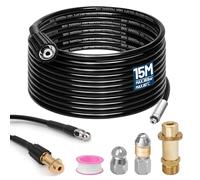 15M Furet, 180 Bar 60°C Tuyau, Deboucheur Canalisation avec Buse Nettoyeur Haute Pression à Jet et Rotative et 1 Adaptateurs, Débouchage Efficace Compatible avec Karcher K2 K3 K4 K5 K6 K7