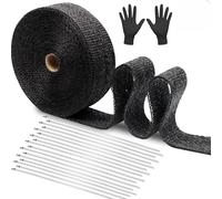 15m Motorcycle Exhaust Thermal Wrap Black Fiberglass Fabric Belt Flame Retardant Heat Preservation Anti-Scald With 17 Stainless Steel Cable Ties + Gloves