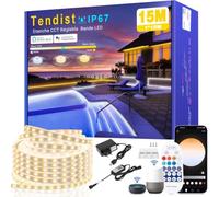 15M Ruban LED Exterieur Blanc Chaud à Blanc Froid | Bande LED Compatible Alexa App & Eelecommande 24V, Etanche Bandeau LED Adhésif pour Eclairage Exterieur, Pergola
