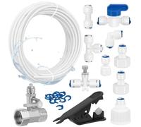 15m Tuyau D'alimentation en Eau Universel, Connecteur de Tuyau de Réfrigérateur 1/4" 6,35mm, Kit de Connecteur de Tuyau de Réfrigérateur, Kit de Connexion pour réfrigérateur,12 Pezzi