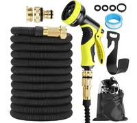 15m Tuyau d'Arrosage Extensible avec 10 Modèles de Pulvérisation, Tuyau Arrosage Flexible avec Adaptateur en Laiton, pour Irrigation, Laver La Voiture, Baigner
