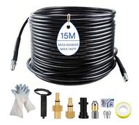 15m Tuyau de Nettoyage Haute Pression 5800 PSI/400 bar - Compatible Kärcher K2 à K7, Lavor, Bosch - Kit complet avec adaptateurs, buses et gants de protection