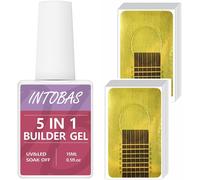 15ml Builder Gel 5 En 1, Gel De Construction Ongle Uv Avec 100pcs Ongle Chablon,Gummy Base Pose Americaine, Base Et Structure Pour Extension,Gel Ongle Uv,Rubber Base Gel Transparent
