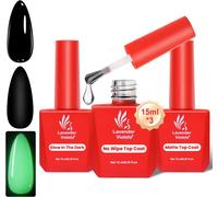 15ml X3 Gel Nail Polish Set With Glow In The Dark Top Coat, Matte Top Coat, No Wipe Top Coat Manicure Soak Off Uv Led Varnish High Gloss Halloween Party Durable A1023